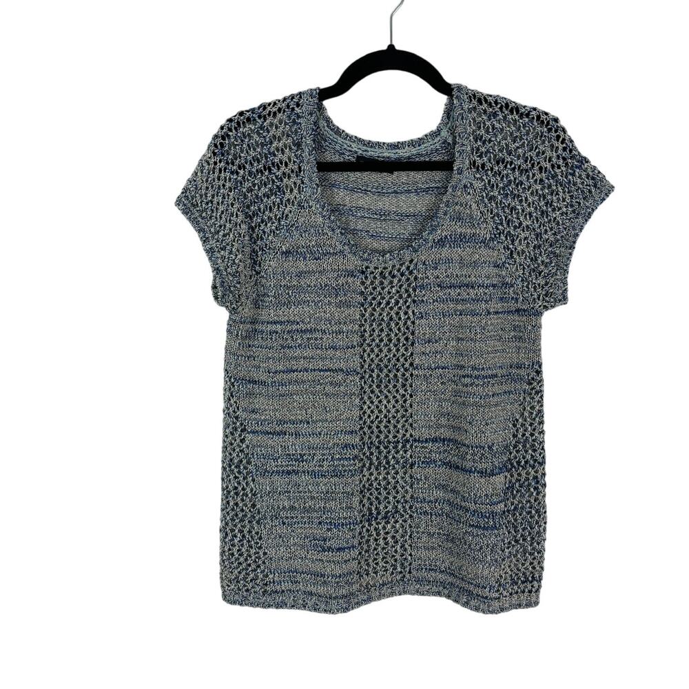 Willi Smith Crochet Knit Top – Blue Scoop Neck Pullover‎ – L/XL